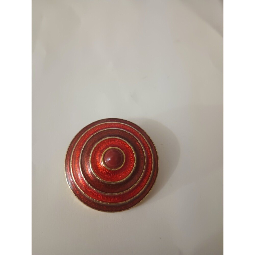 Vintage FLORENZA © Red Enamel Concentric Circle Brooch Gold Tone 2" 1950s 60s